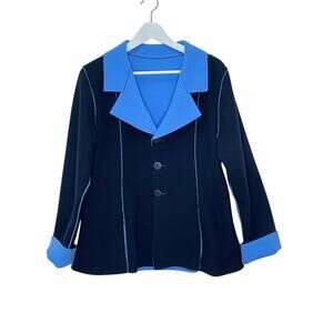 Maralyce Ferree Women's Sz Blue & Black Fleece Reversible Short Button Up Jacket